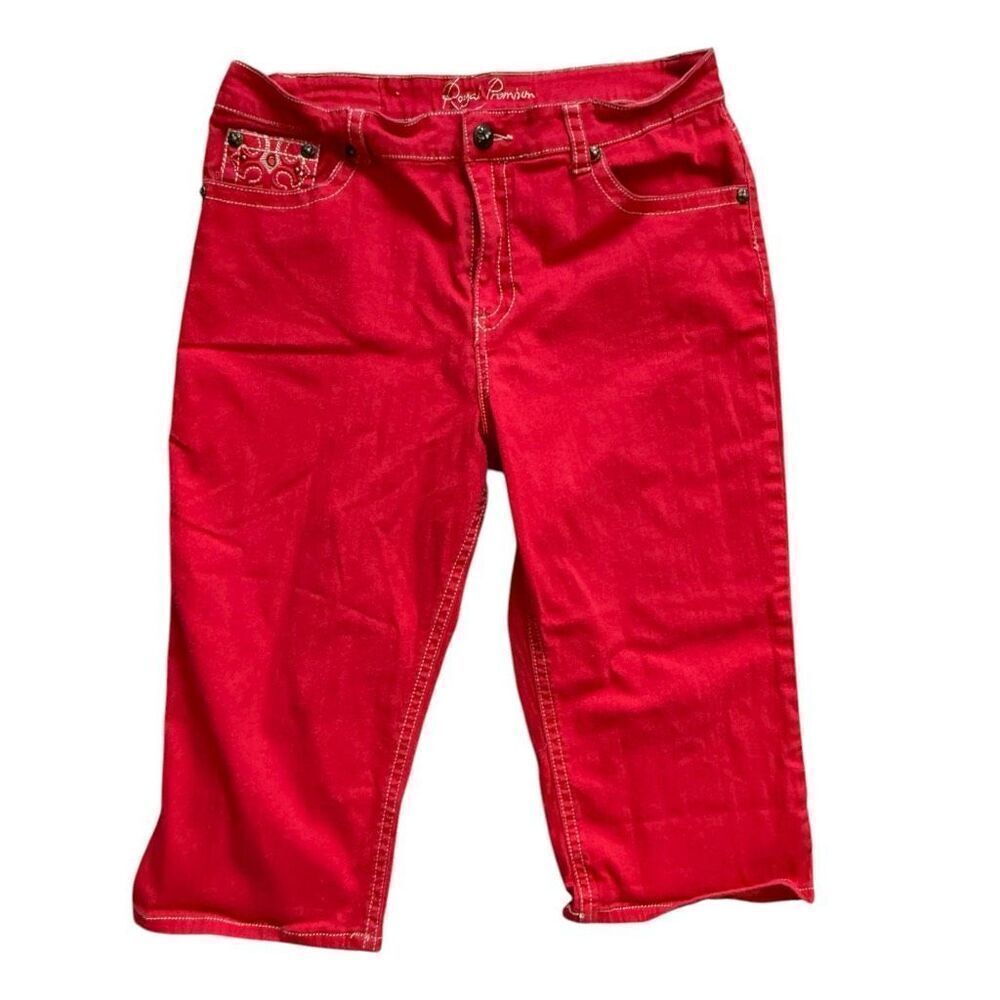 Womens Royal Premium Red Cropped Stitched and Grommet Pocket Jeans - Sz 16